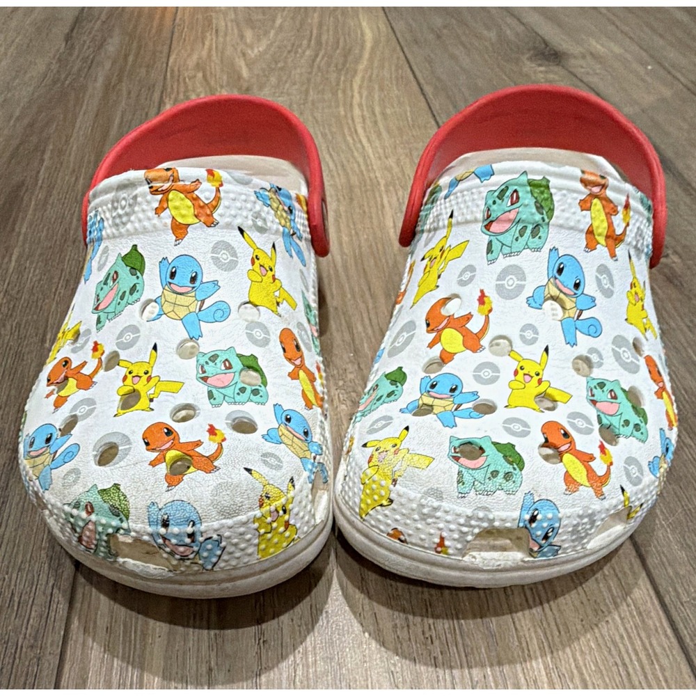 Crocs Classic Pokémon Kids US 1 White/Red Printed Clog w/ Strap Pikachu